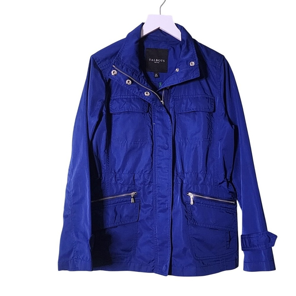 Talbots Womens Blue Utility Cargo Jacket Full Zip Pockets Casual Colorful 6P
